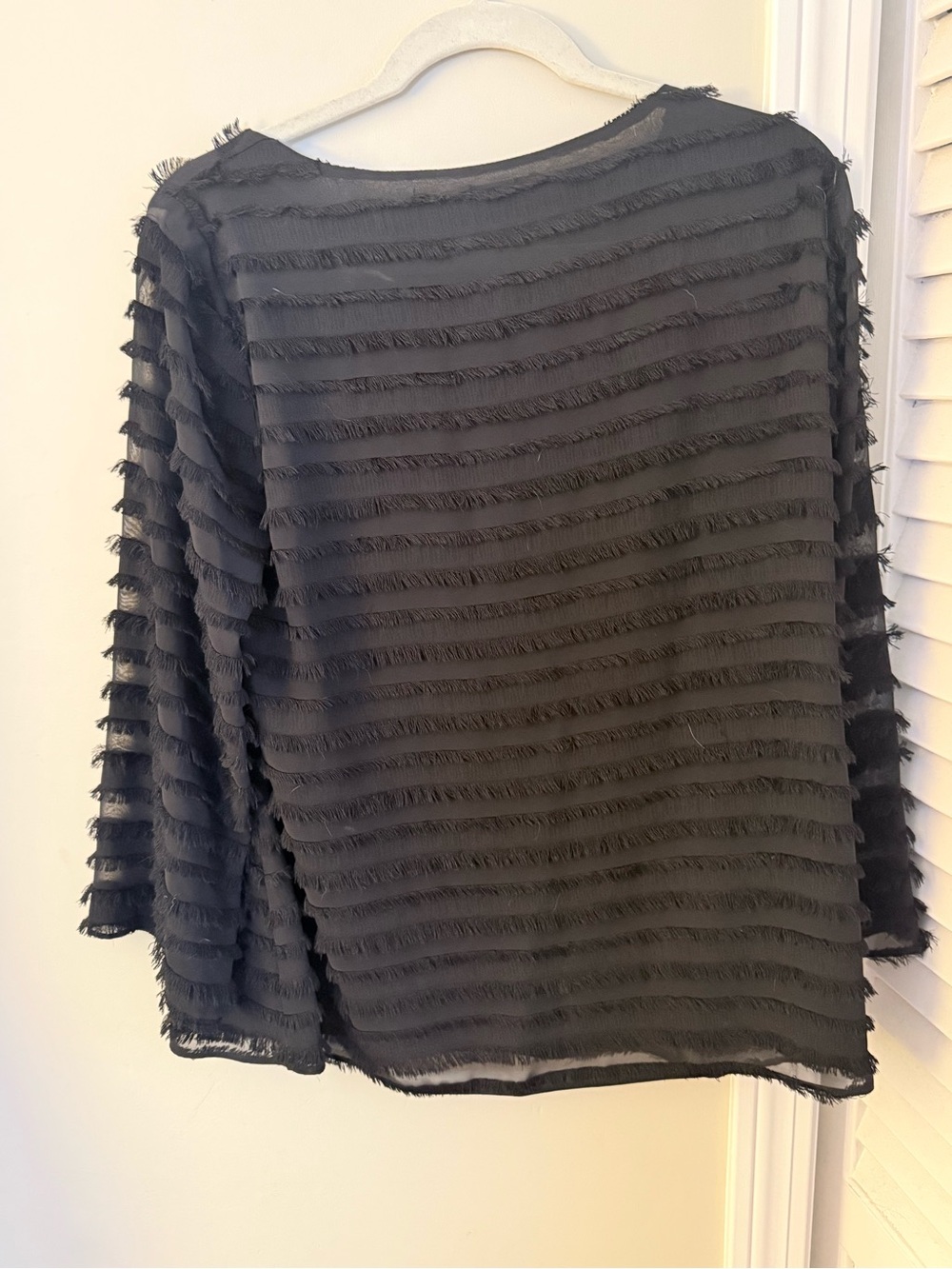 Alfani Black Textured Fringe Stripe Blouse